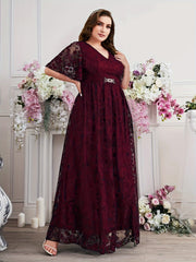 Women's Plus Size Floral Lace Swing Maxi Dress V Neck Flutter Sleeve Party Wear