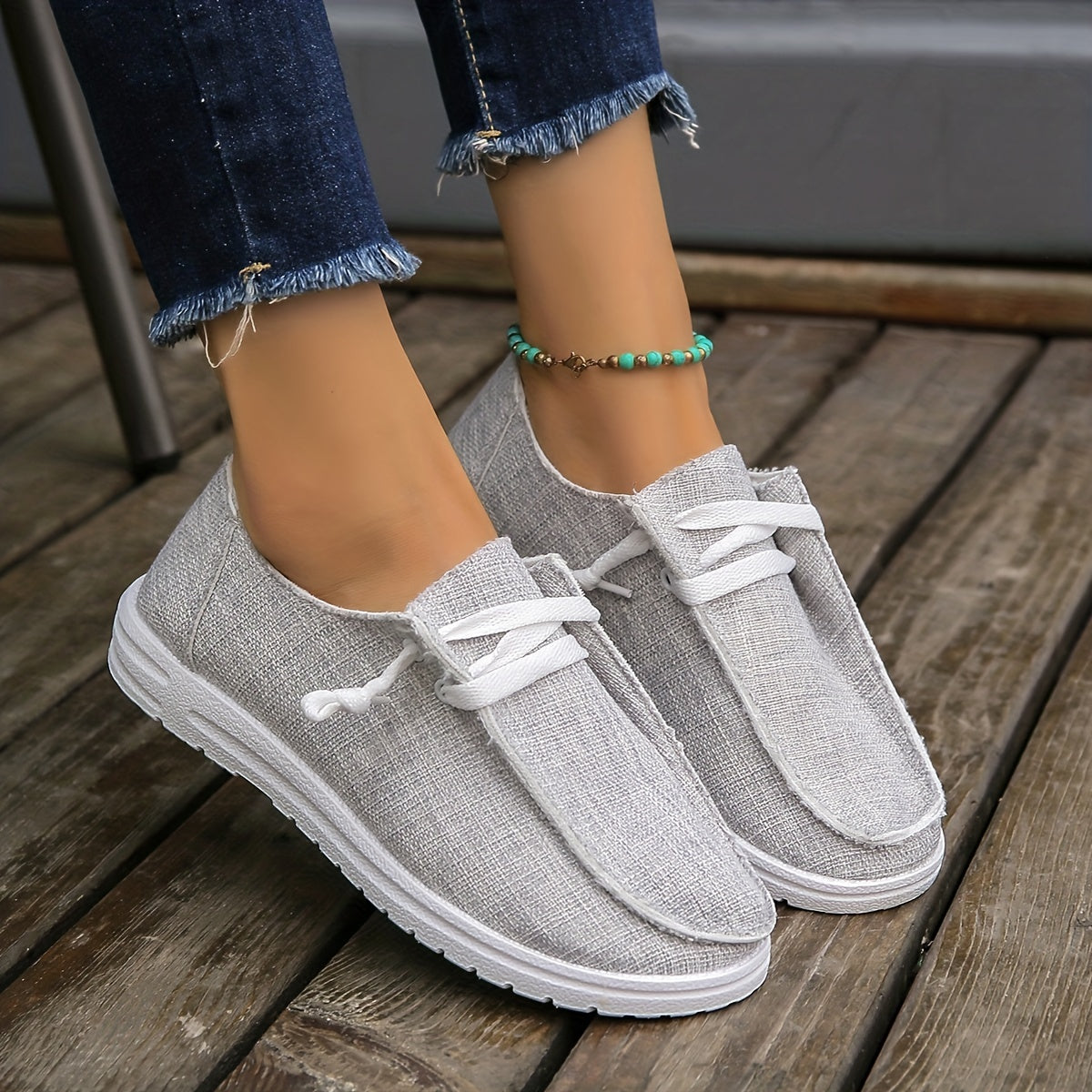 Women's Plus Size Lightweight Breathable Penny Loafers Gray White Casual Slip-On Shoes