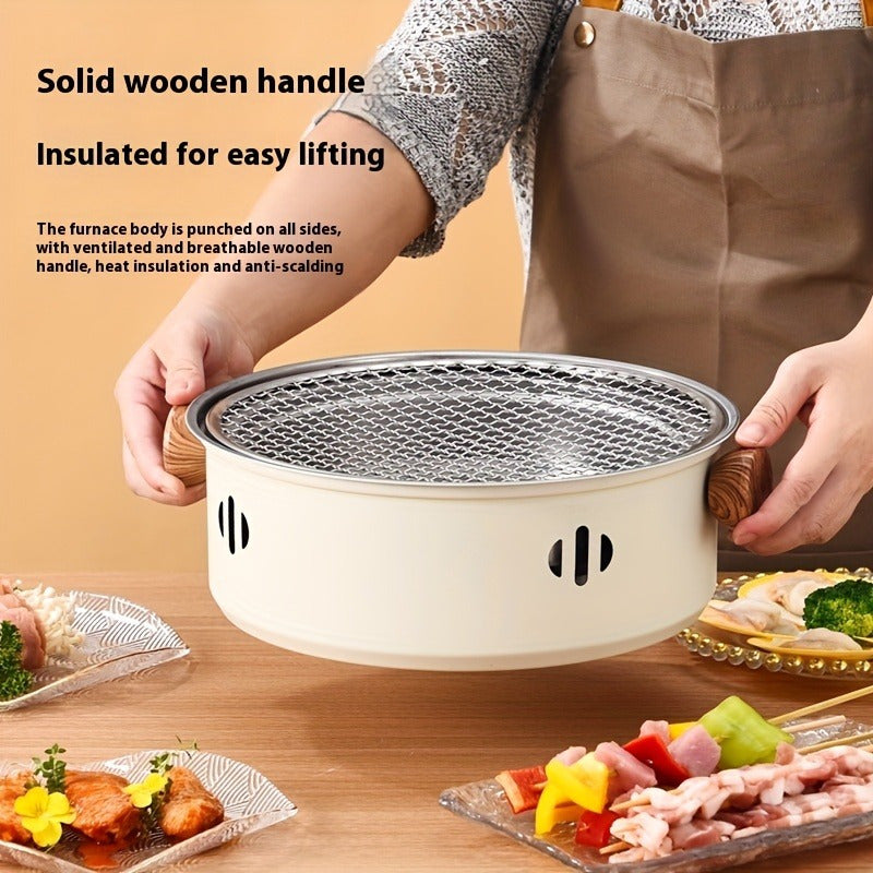 Tashqarida pishirish uchun tarmoq ko'tarish moslamasi bilan kompaktdan portativ, tutun chiqarmaydigan ko'mir grill, lager, pikniklar va hovli to'planishlari uchun ideal. BBQ va choy pishirish uchun mos. Oq rang.