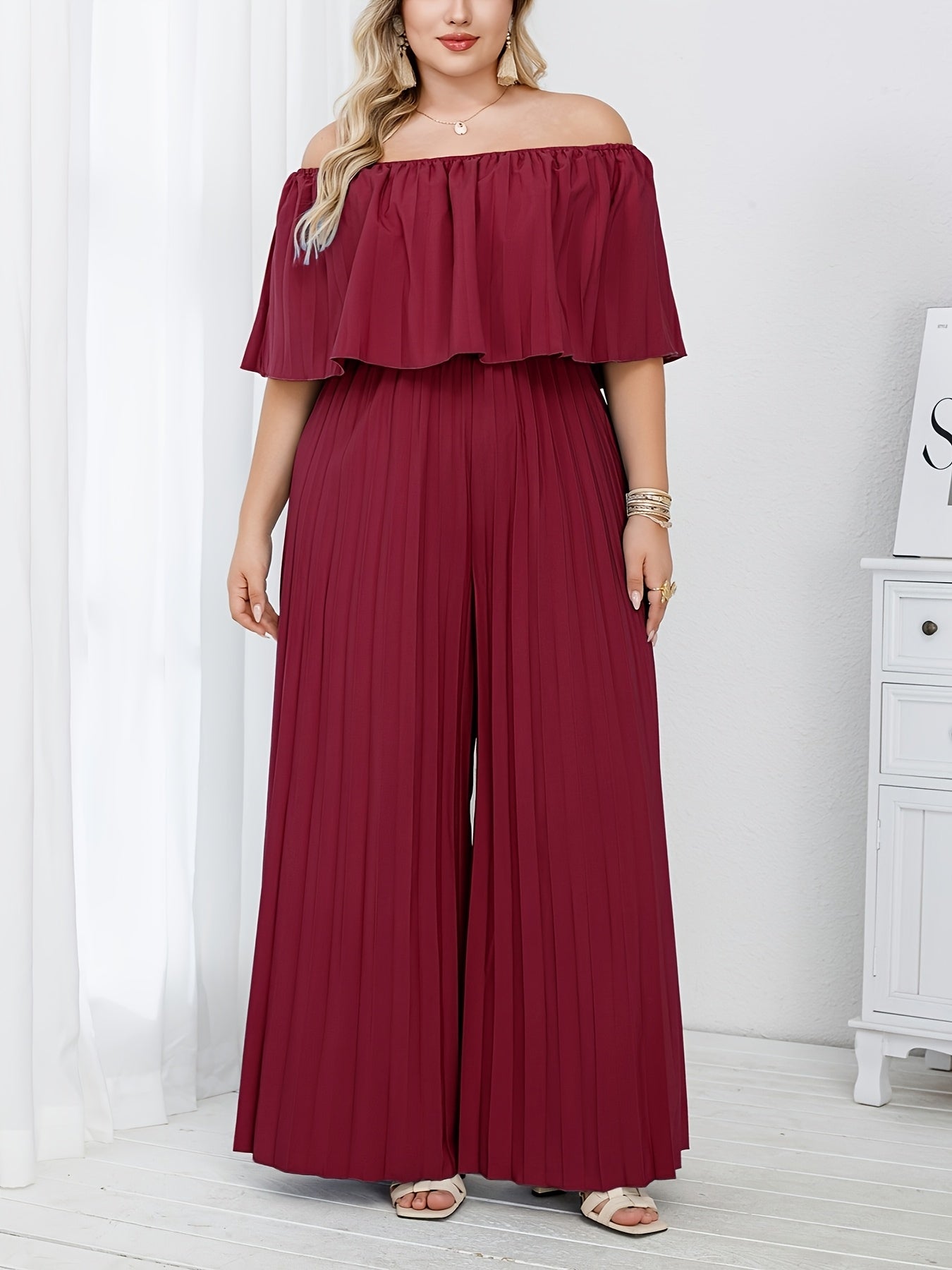 Women's Plus Size Beige One-Shoulder Loose Jumpsuit