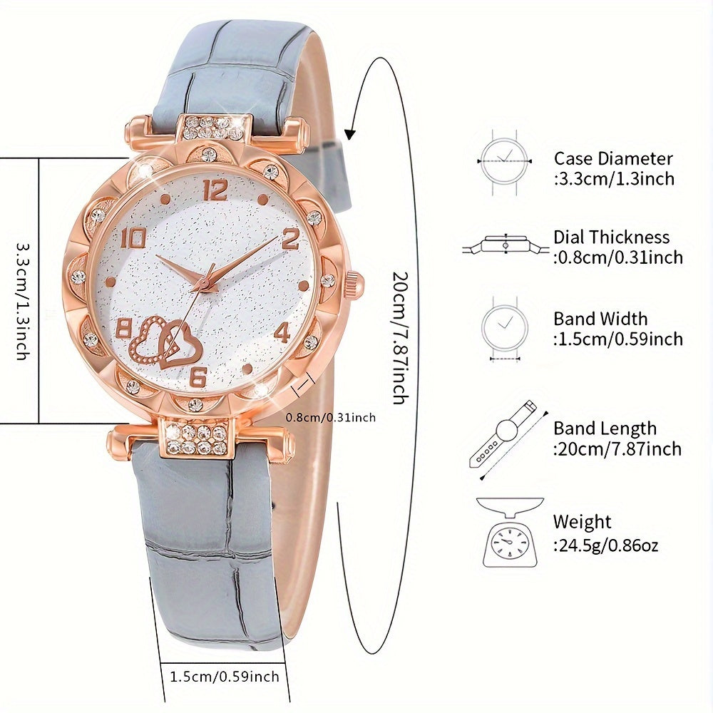 Набор из 5 женских кварцевых часов с rhinestones и искусственной кожей