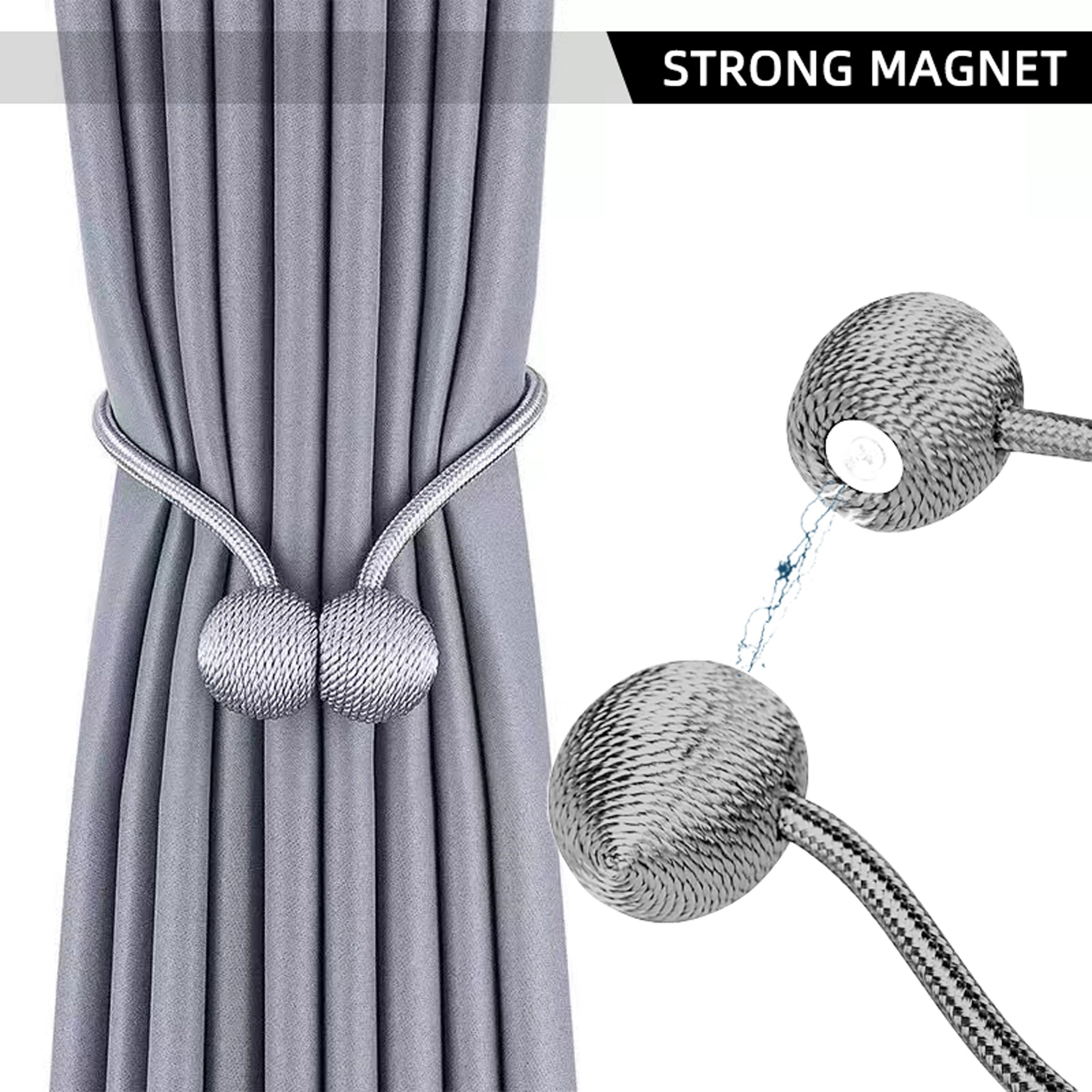Set of Two Magnetic Curtain Tiebacks Polyester Twisted Rope Easy to Install Durable