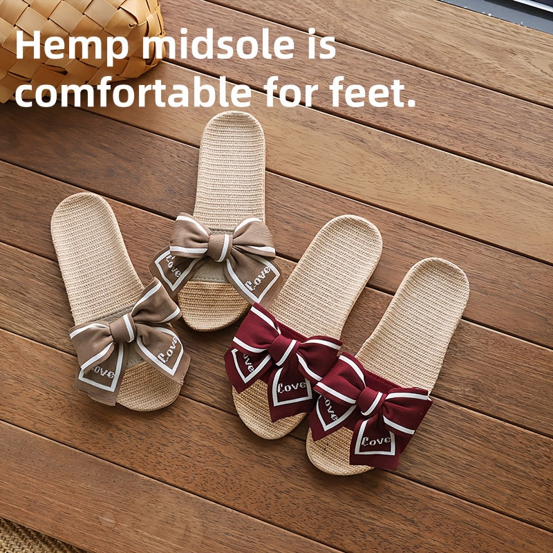 Women's Linen Bow Slippers with Platform Sole Indoor Outdoor