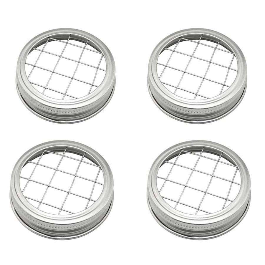 To'rt metallik Mason bankasi qopqog'i to'plami, 70mm va 86mm tarmoqli bilan, vazonlar va uy tashkiloti uchun