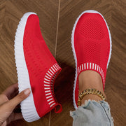 Women's Breathable Slip-On Knitted Sneakers, Casual Plus Size Walking Shoes