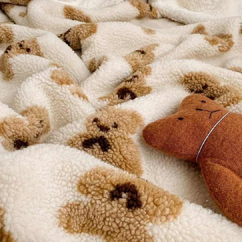 Two-Ply Cartoon Bear Fleece Blanket Ultra Soft Stain-Resistant Throw for Couch Bed