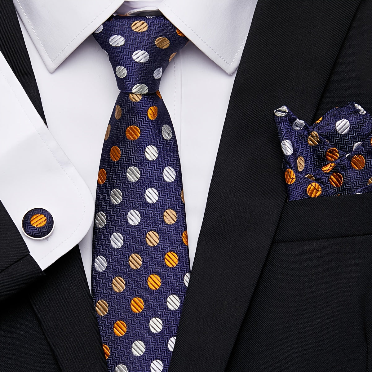 Men's Tie Pocket Square Cufflink Set for Weddings Holidays Gifting