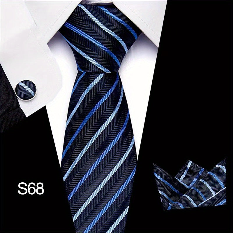Men's Tie Set with Cufflinks and Square Scarf for Business Formal Wear