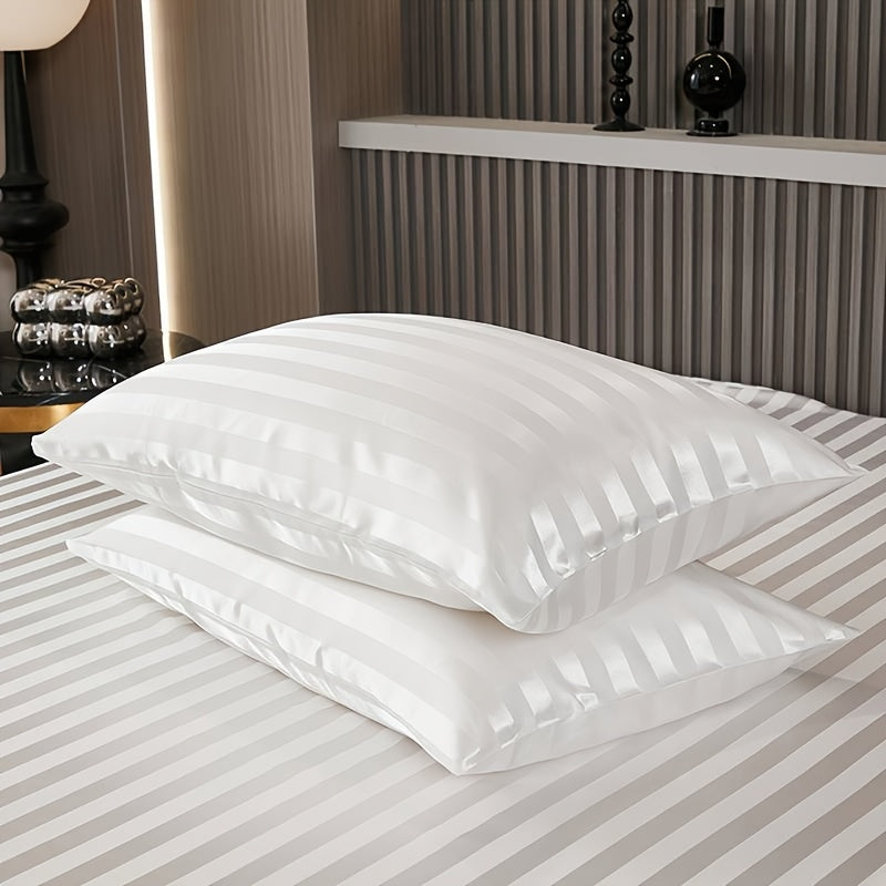 Set of 2 Satin Striped Pillow Covers 100% Polyester Soft Washable Home Decor