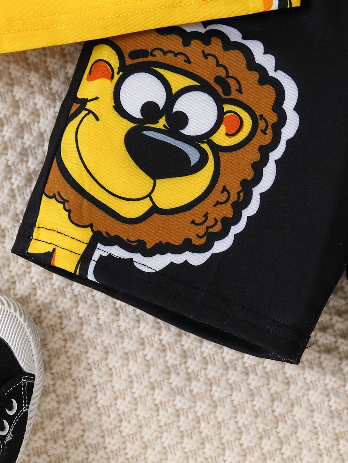 Boys' Summer Outfit Set Polyester T-Shirt and Shorts Cartoon Lion Breathable Knit Age 12 and Under