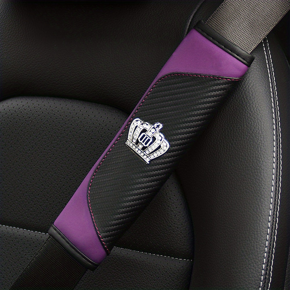 Universal Car Seat Belt Shoulder Pad Premium PU Leather Carbon Fiber Diamond Style