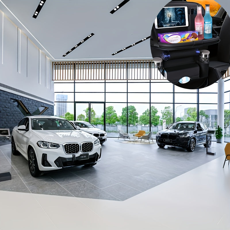 Back Seat Organizer with Foldable Tablet Tray and Cup Holders for Cars