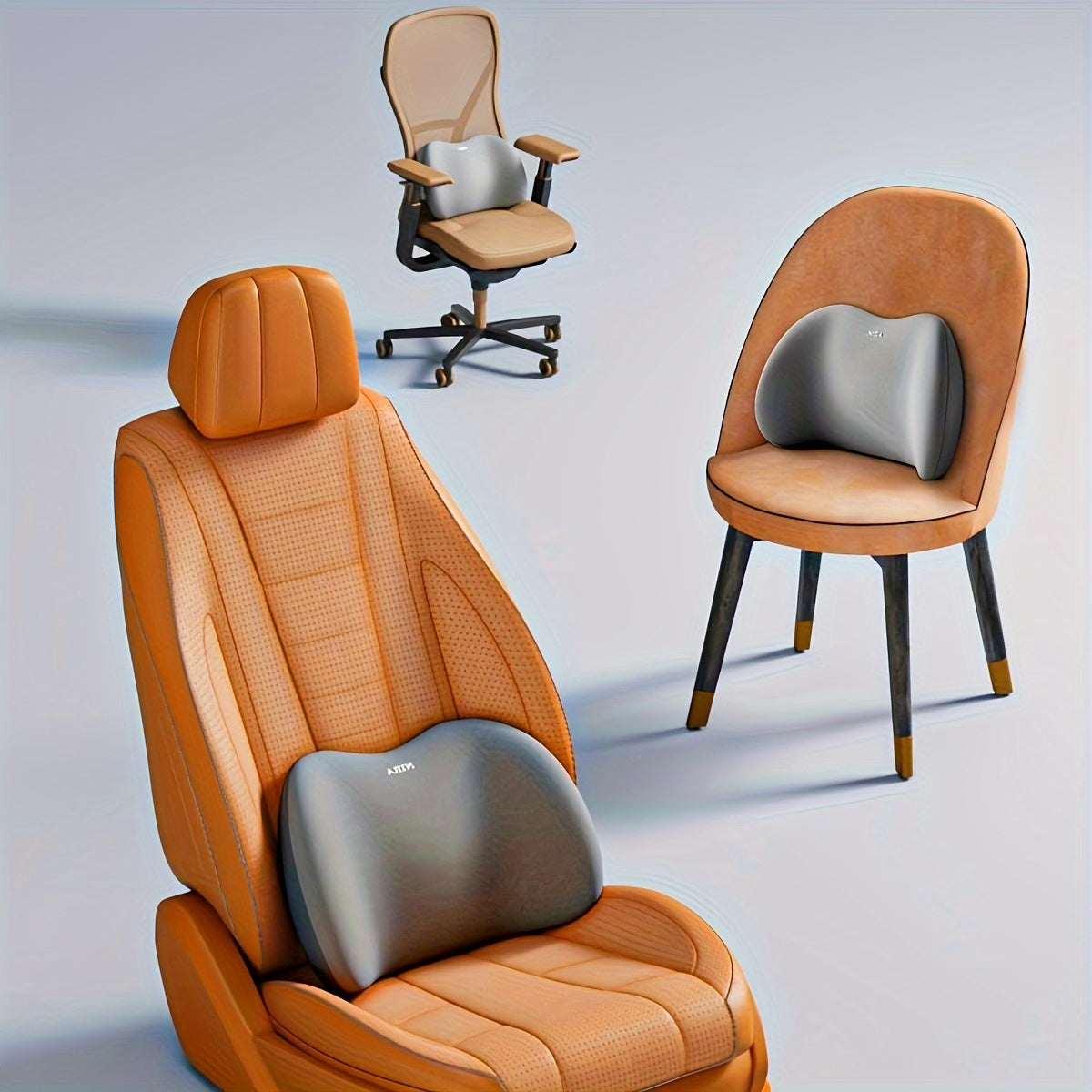 Ergonomic Memory Foam Car Headrest and Lumbar Pillow Set Black Adjustable Support