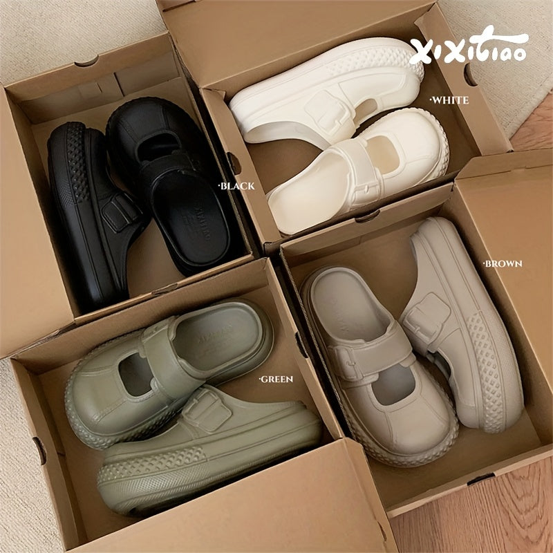 Women's Slip-On Platform Sandals EVA Sole Casual Shoes Wide Feet Black Beige Green White