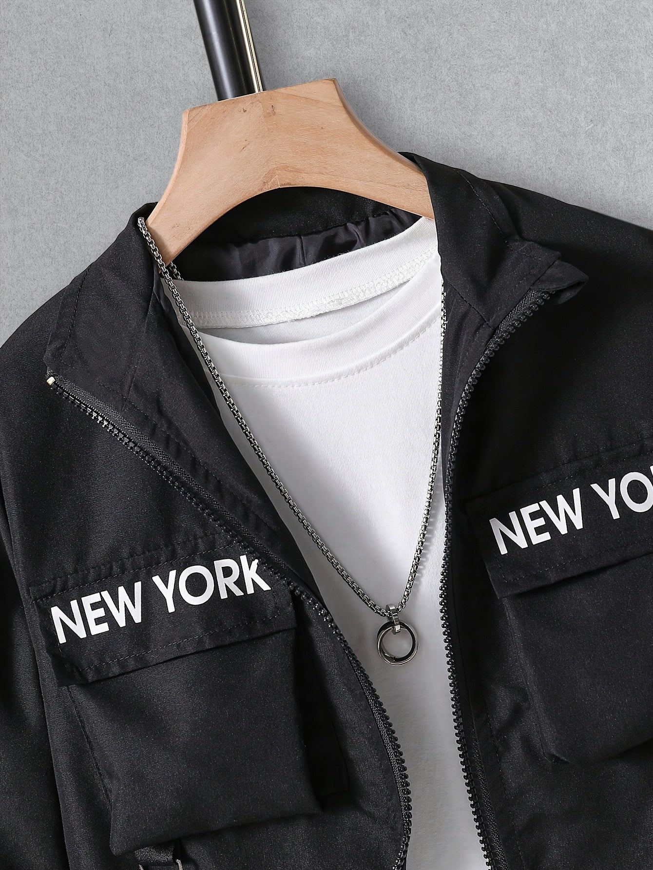 Men's Spring Autumn Casual Outfit Zipper Jacket and Elastic Waist Pants Set for Young Adults