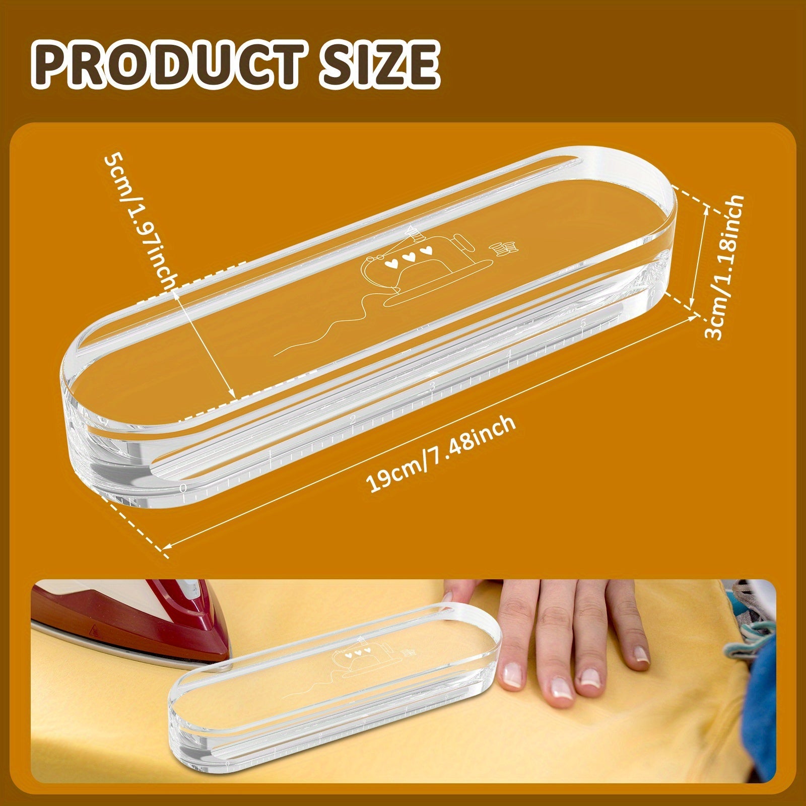 Acrylic Tailor Clapper with Measurement Scale for Sewing and Quilting