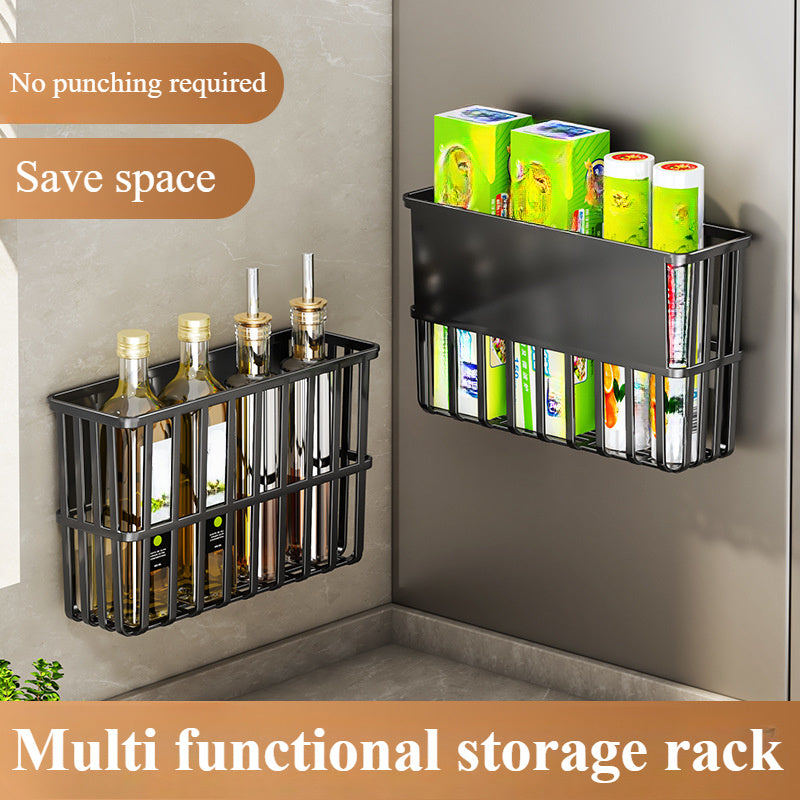 Multifunctional Wall-Mounted Plastic Storage Rack with Side Hooks for Kitchen and Home Organization