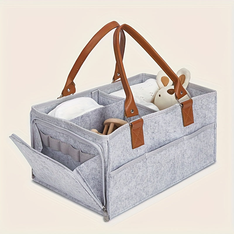 Light Grey Diaper Bag for Moms with Zipper Closure and Foldable Design