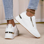Women's White Low-Top Sneakers with Metallic Accents and Anti-Slip Sole