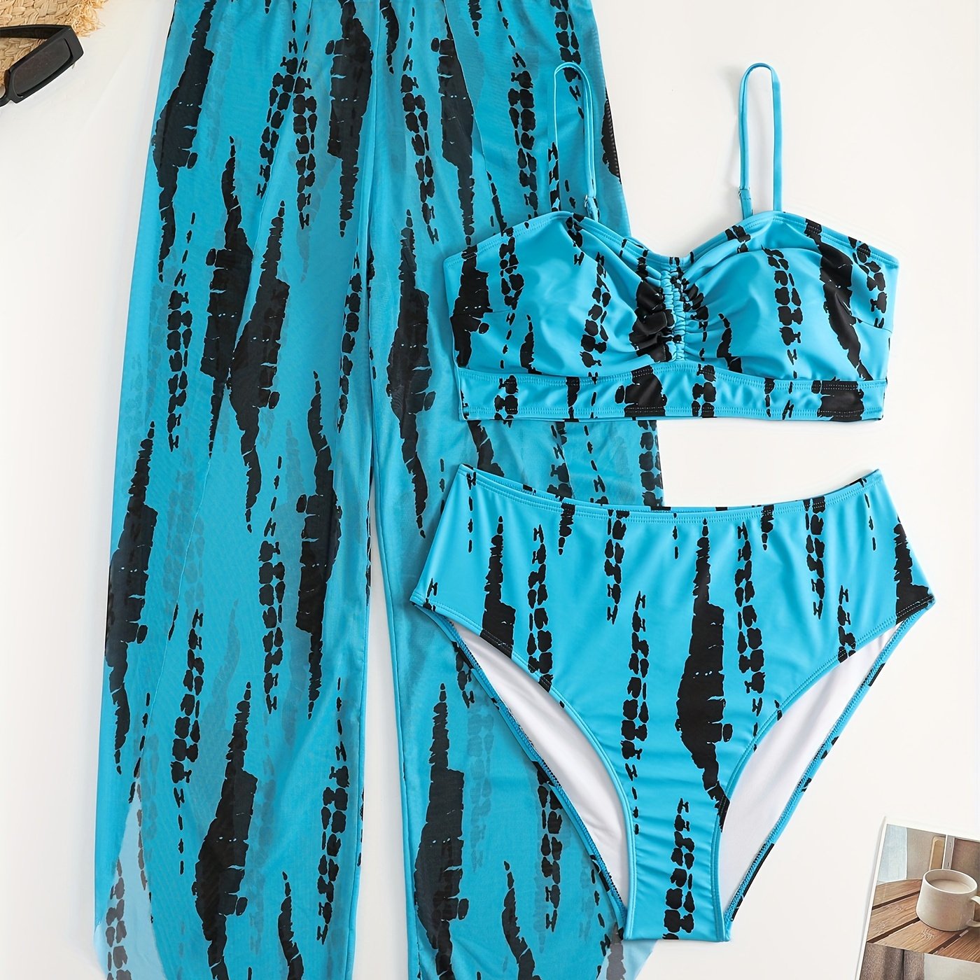 Women's Large Size Swimsuit Set 3 Pieces Polyester Vacation Printed