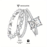 Sterling Silver Square Stackable Ring with 2ct Moissanite for Women