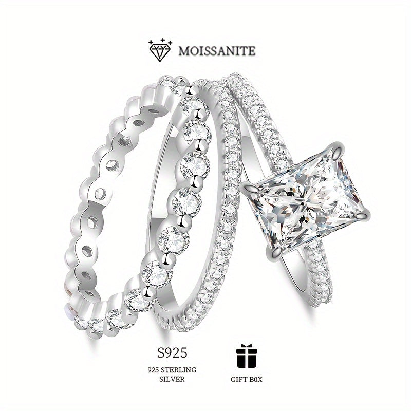 Sterling Silver Square Stackable Ring with 2ct Moissanite for Women