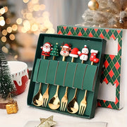 Stainless Steel Christmas Tableware Set 4/6 Pieces for Holiday Party Gift Set with Forks and Spoons
