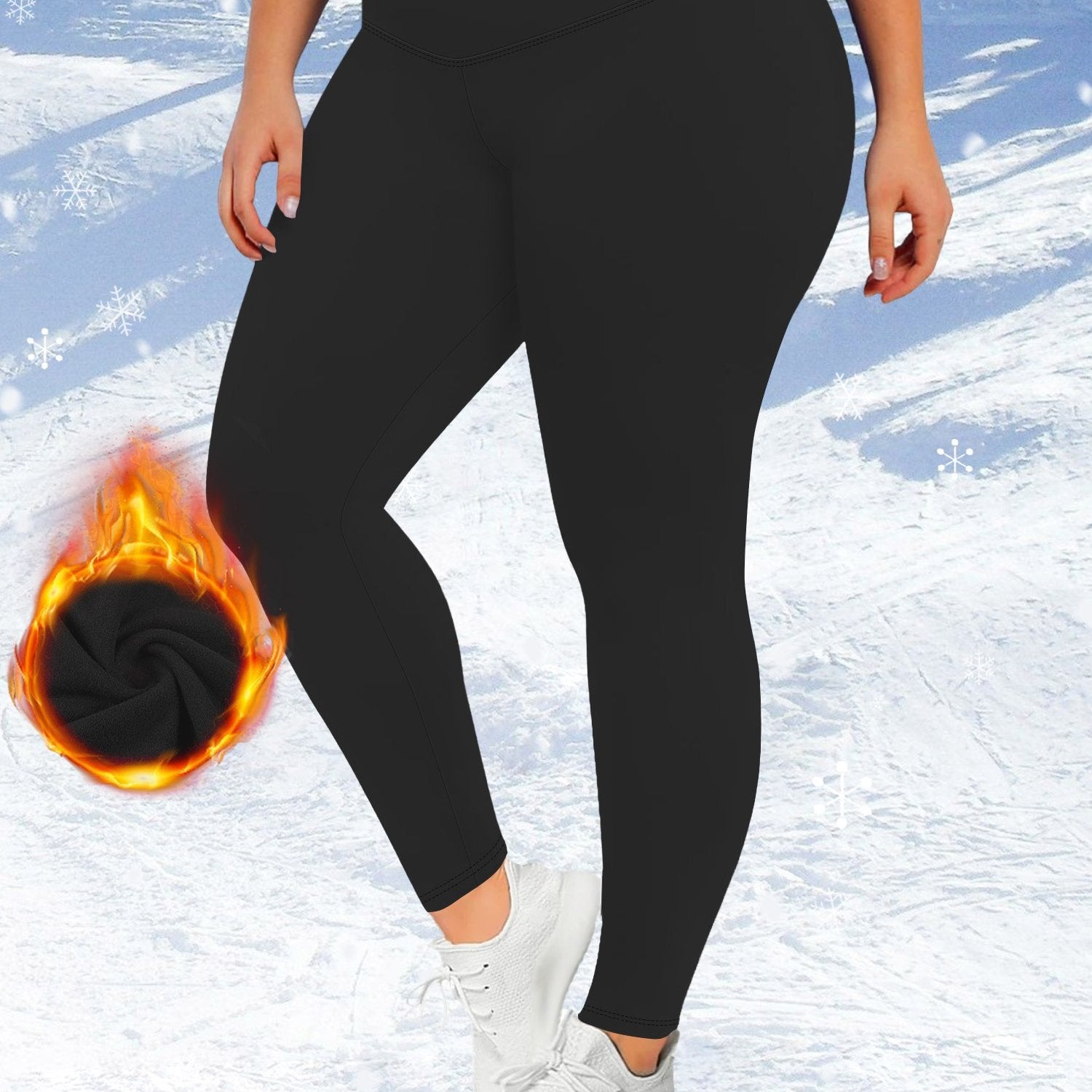 Plus Size High-Waisted Fleece-Lined Leggings for Autumn Winter