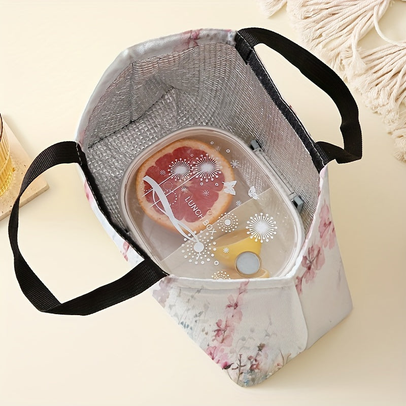 Insulated Floral Lunch Tote Bag for Men Women Leak-Proof Reusable Polyester Square Thermal Lunch Box for Office Beach Travel