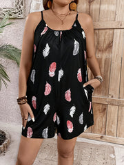 Plus Size Women's Stretchy Casual Print Jumpsuit with Pockets