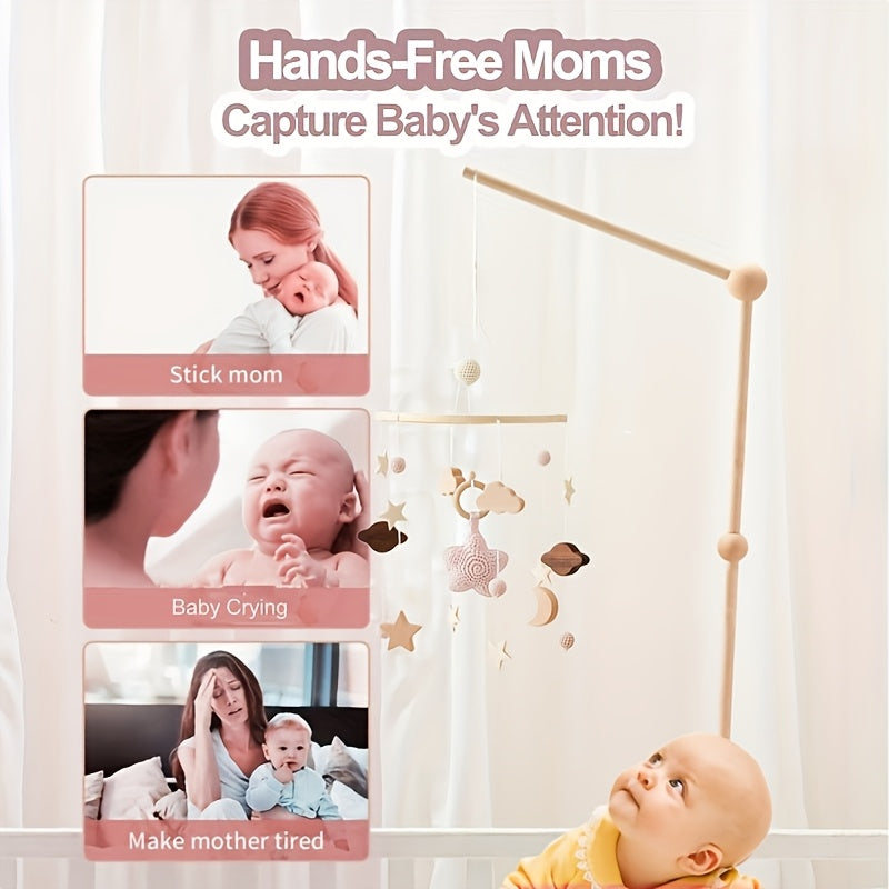 Yulduzlar bilan qo'l bilan to'qilgan yog'och to'siq qo'ng'irog'i, bolalar to'sig'i yoki aravachalar uchun mukammal.