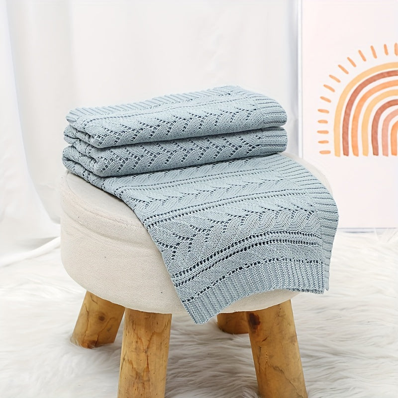 Manta de punto azul claro con patrón argyle de camello, suave algodón, cubierta versátil para cochecito