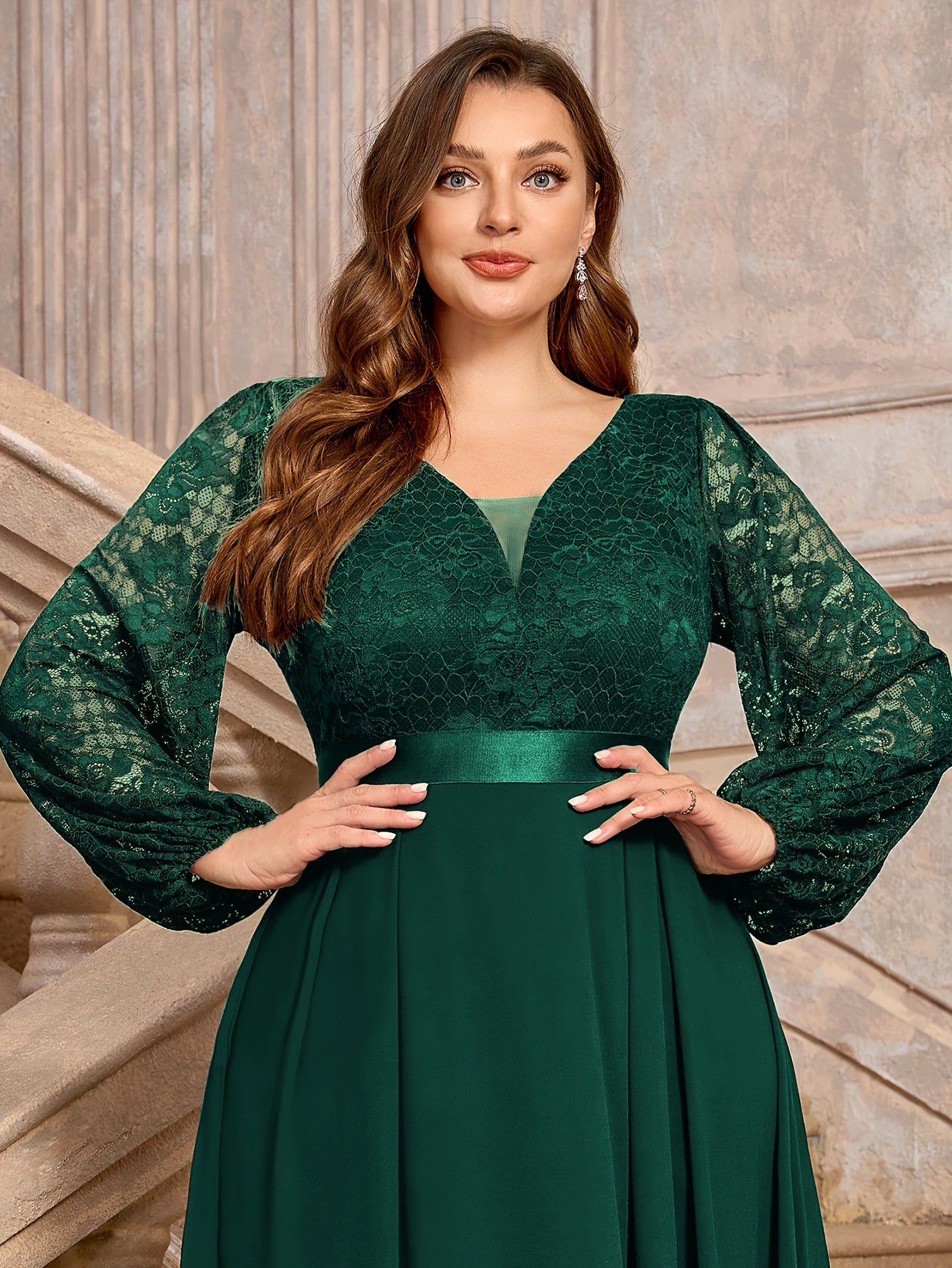 Plus Size Women's Floral Lace Chiffon Long Dress Evening Gown Formal Party