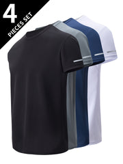 Set of 4 Men's Athletic T-Shirts Breathable Quick-Dry Polyester Crew Neck Summer Fitness