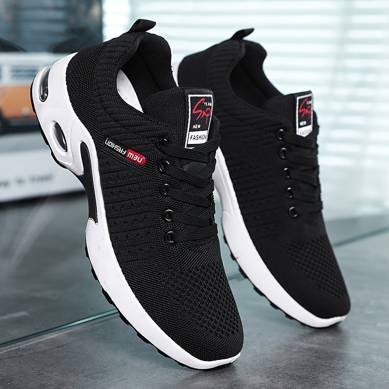 Men's Breathable Knitted Sports Shoes All-Season Non-Slip Lace-Up Sneakers for Jogging and Walking