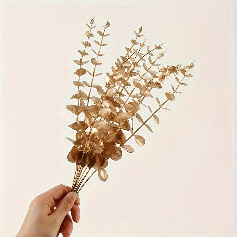 10 Lifelike Golden Eucalyptus Stems Artificial Plants for Indoor Outdoor Decor