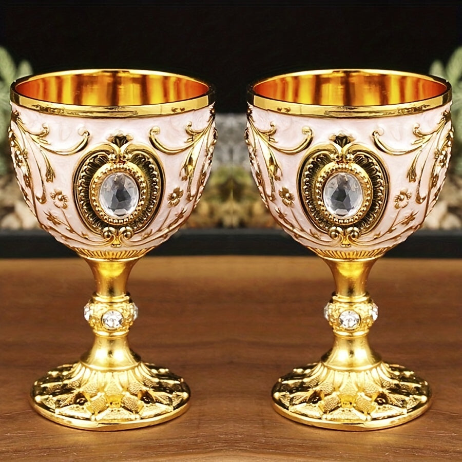 Set of Two 30ML Crystal Chalice Wine Glasses and Embossed Diamond Shot Glass for Red or White Wine