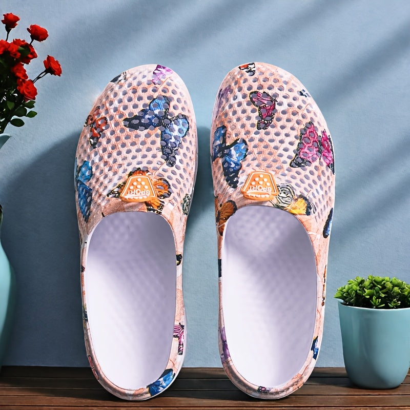 Women's Butterfly Print Slip-On Loafers Lightweight EVA Comfortable Pastel Shoes