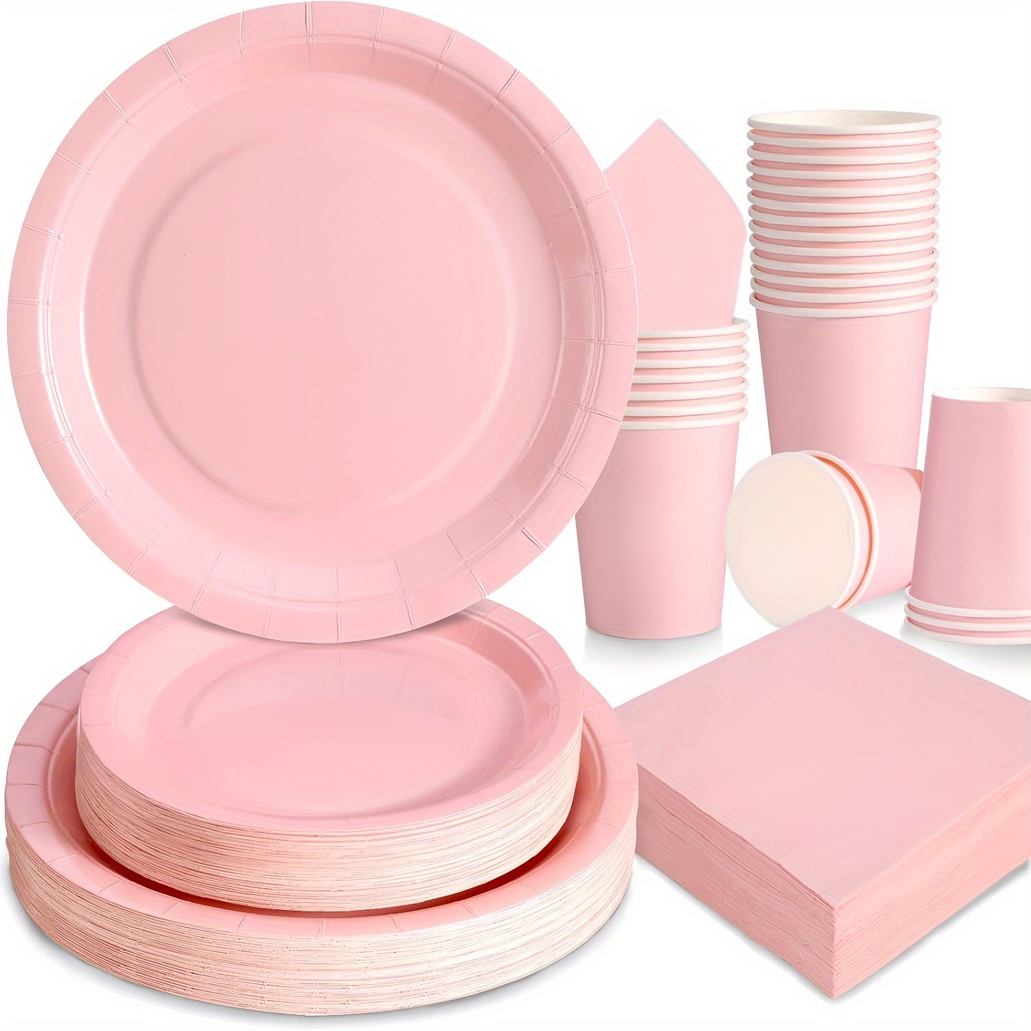 68 Light Pink Paper Party Supplies Set Plates Cups Napkins for Birthdays Weddings