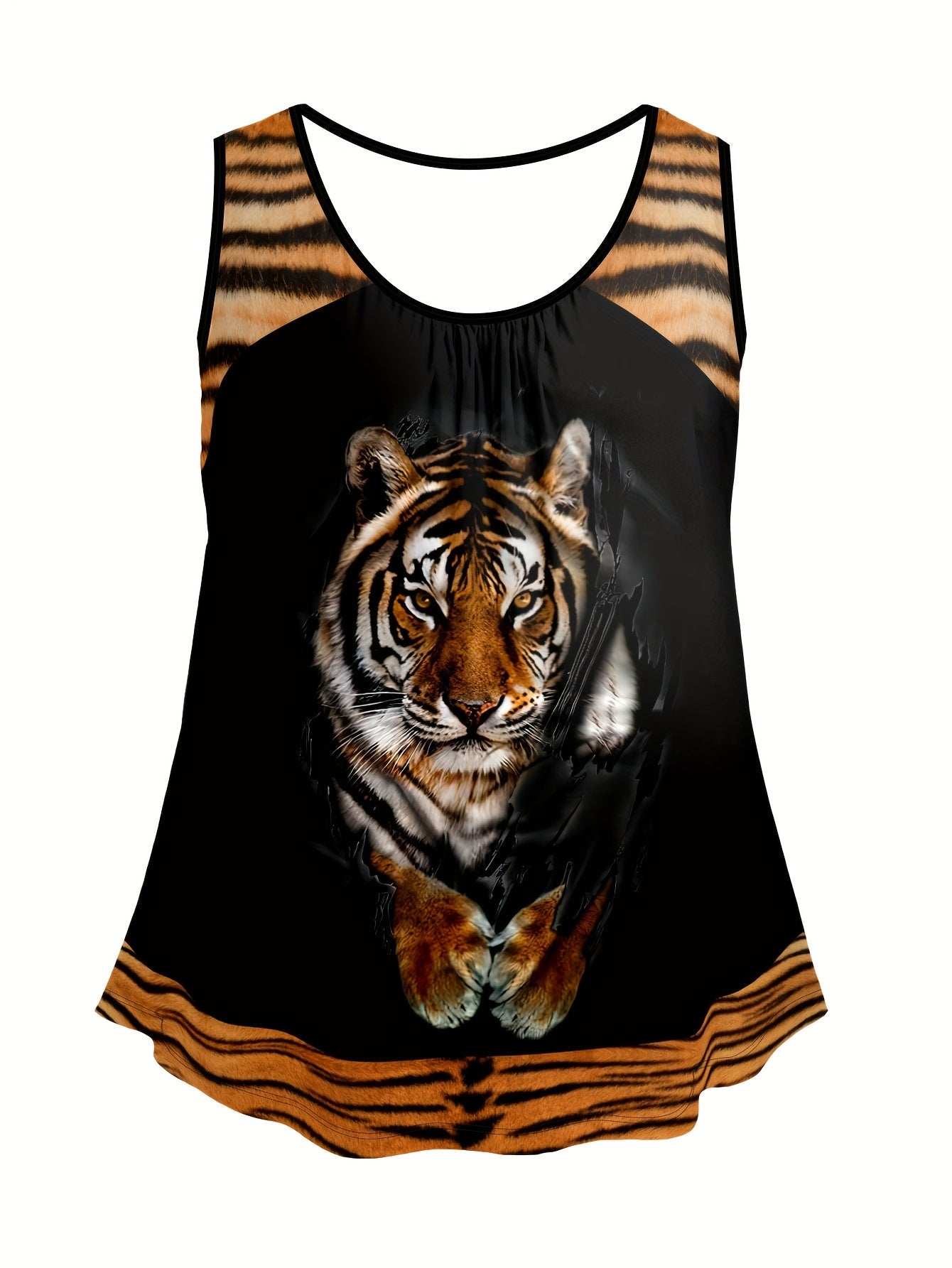 Women's Plus Size 3D Tiger Print Tank Top Loose Off-Shoulder Summer Sleeveless Vest