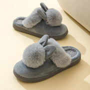 Women's Fuzzy Bunny Pom Pom House Slippers Closed Toe Soft Sole Winter Warm