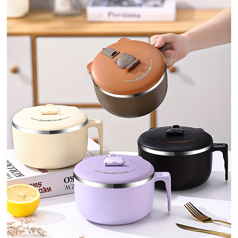 304 Stainless Steel Noodle Bowl with Lid Large Capacity Portable Tableware Anti-Scalding