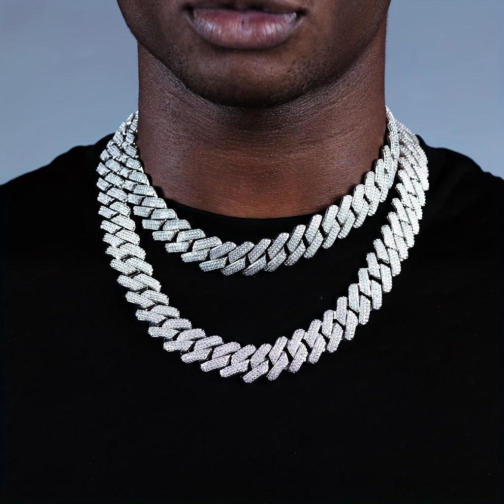 Icy 3-Row Rhinestone Cuban Link Chain Necklace for Men Edgy Hip Hop Jewelry
