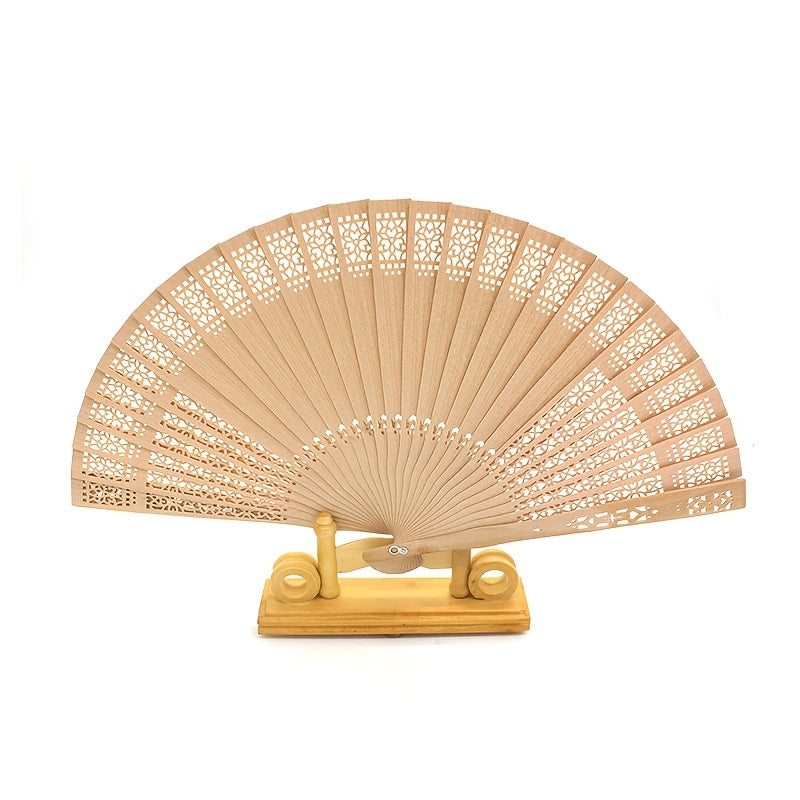 Small Incense Wood Fan with Burmese Agarwood Sunflower Design for Weddings and Room Decor