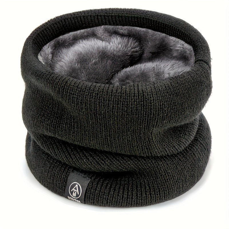 Fleece-Lined Neck Warmer Windproof Knit Scarf for Men Women Winter Solid Colors
