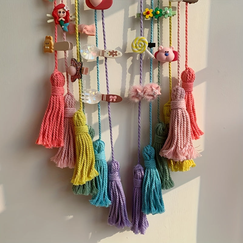 Bohemian Rainbow Lace Wall Hanging with Bow and Tassels Pink Red Home Decor