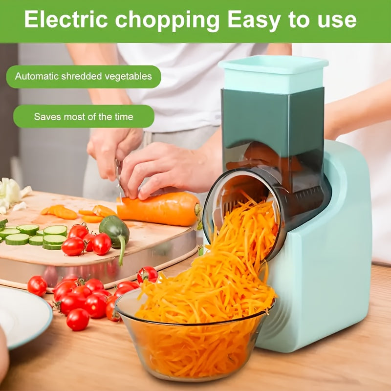 3-in-1 USB Electric Vegetable Cutter with 3 Blades Slices Shreds Chops Fruits Vegetables