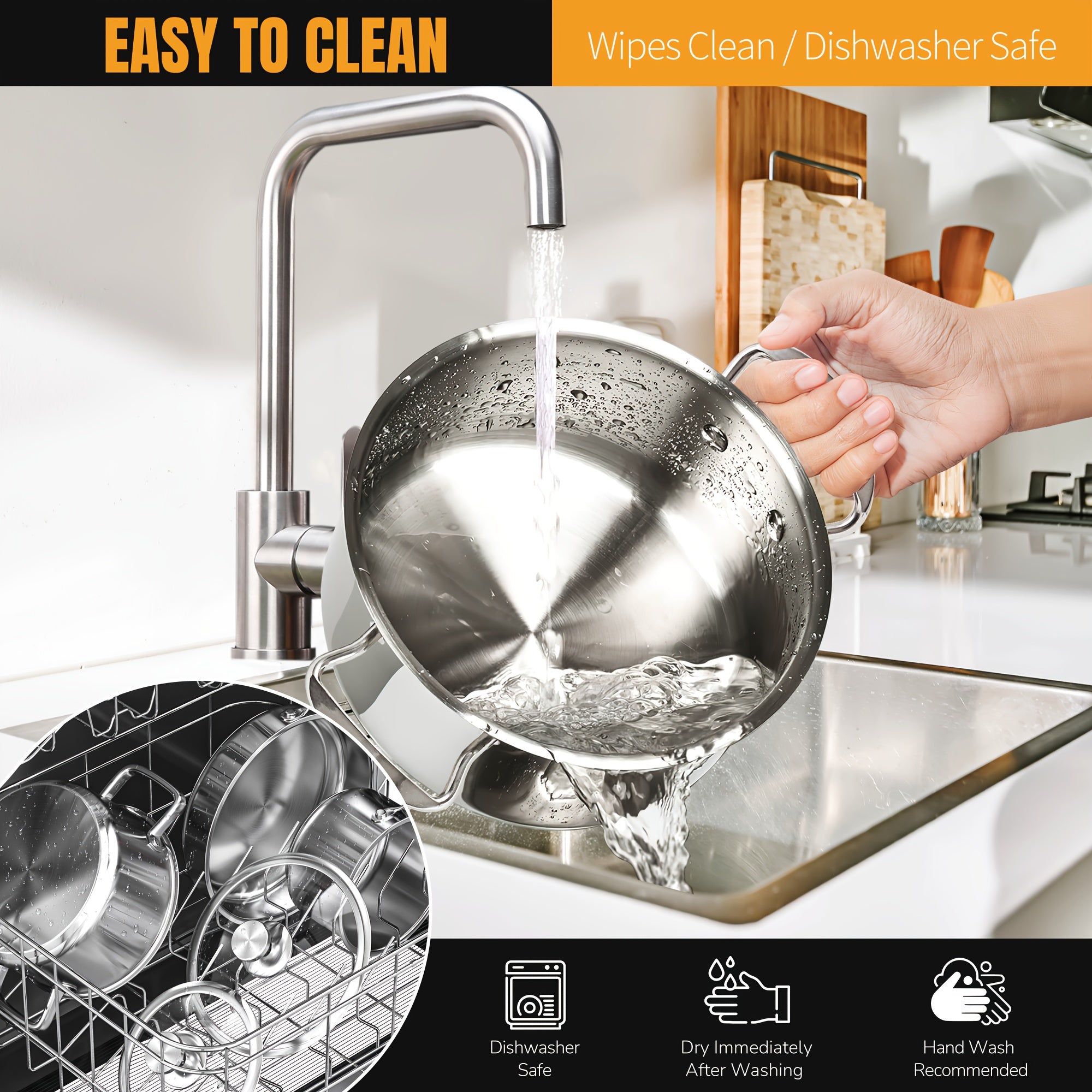 Set of 6 Stainless Steel Nonstick Cookware Pots and Pans for Induction and Gas Stovetops