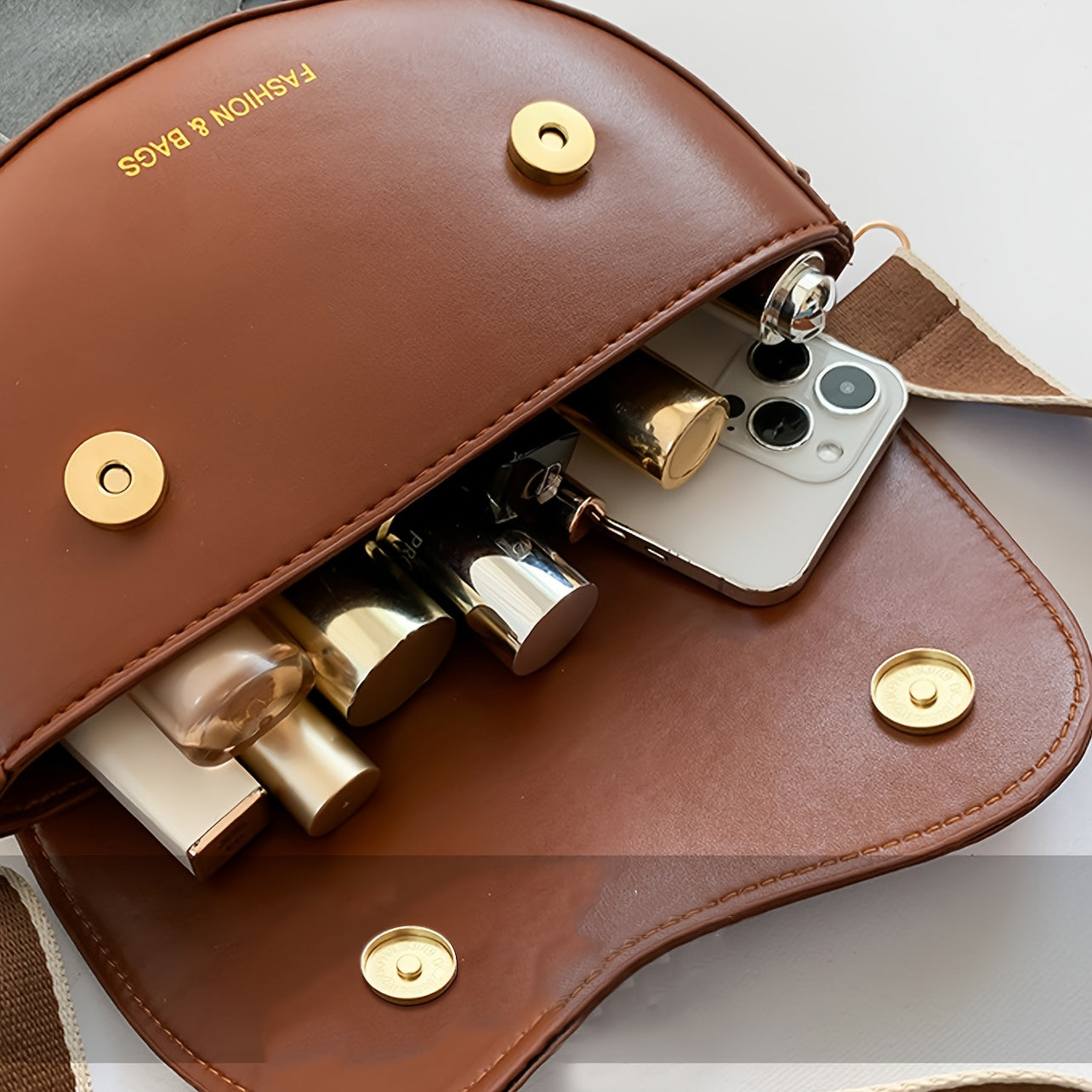 Women's Faux Leather Crossbody Bag with Leopard Print Flap and Magnetic Closure