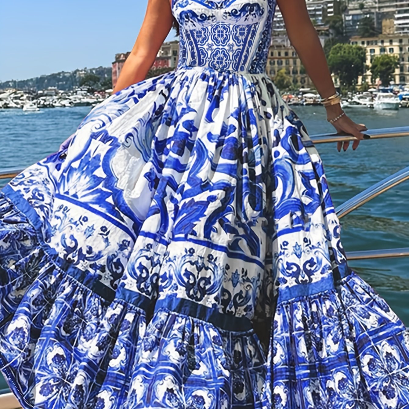 Women's Summer Dress with V-Neck Floral Print Waist Tie Woven Polyester